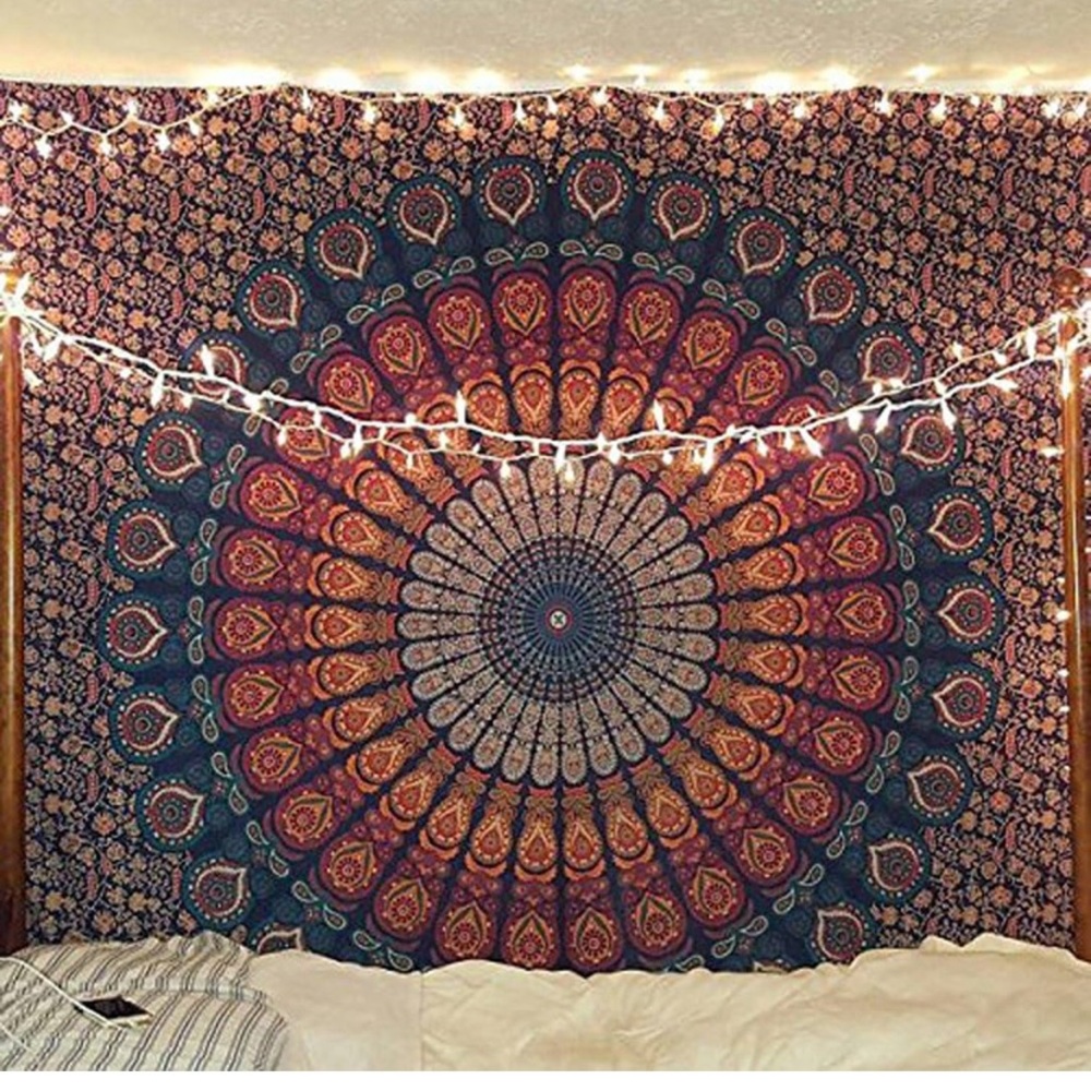 Bohemian Mandala Tapestry in Blue and Orange